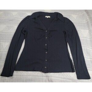 Madewell Ribbed‎ Button-Front Collared Top Long Sleeve Women’s Small Black
